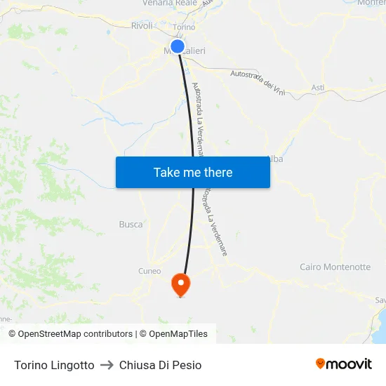 Turin Lingotto to Chiusa Di Pesio map