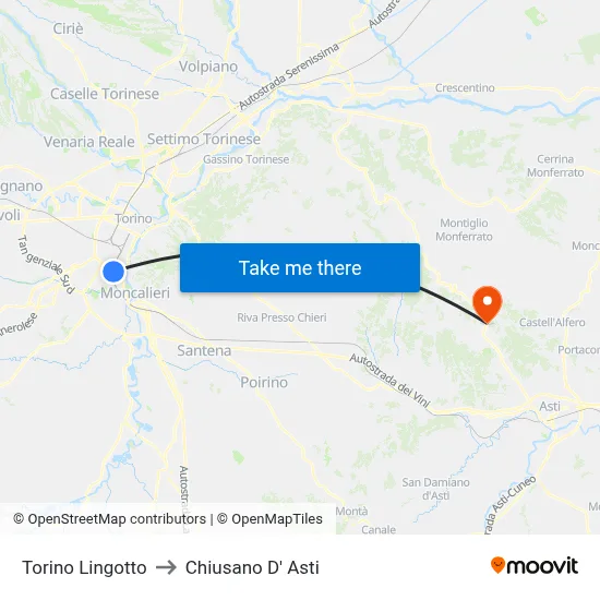 Turin Lingotto to Chiusano D' Asti map