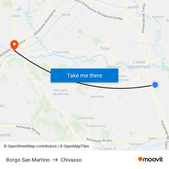 Borgo San Martino to Chivasso map