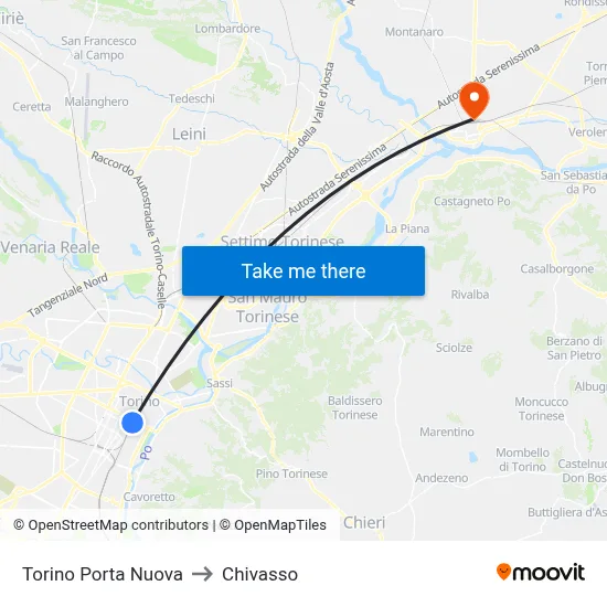 Turin Porta Nuova to Chivasso map
