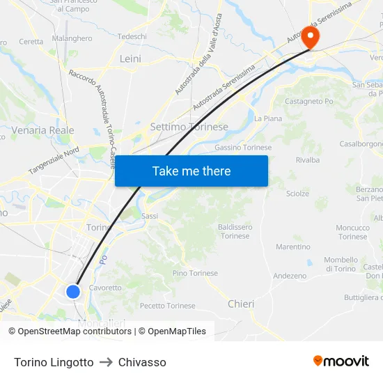 Turin Lingotto to Chivasso map