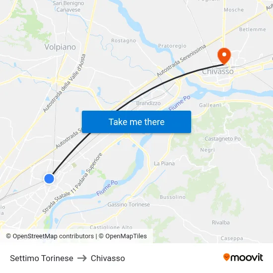 Settimo Torinese to Chivasso map
