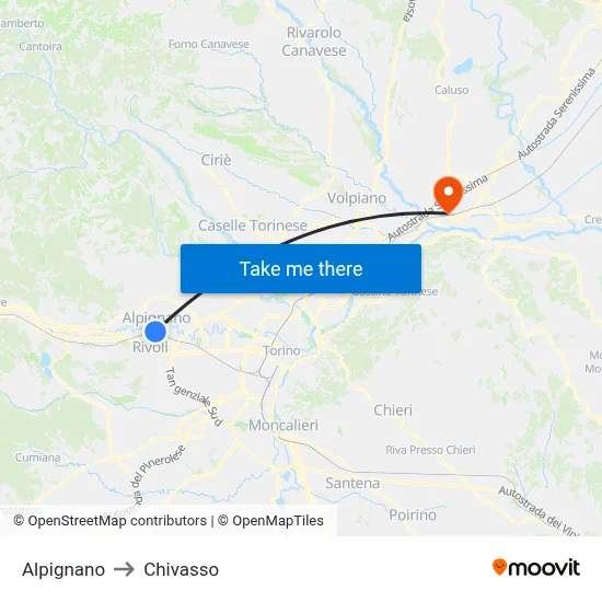 Alpignano to Chivasso map