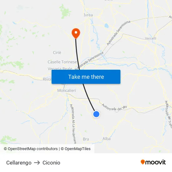 Cellarengo to Ciconio map