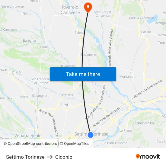 Settimo Torinese to Ciconio map