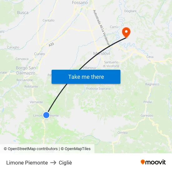 Limone Piemonte to Cigliè map