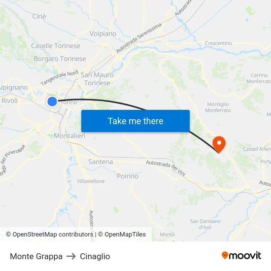 Monte Grappa to Cinaglio map