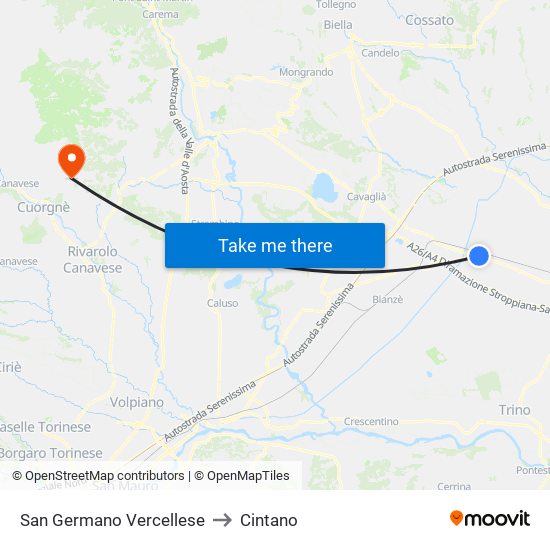 San Germano Vercellese to Cintano map