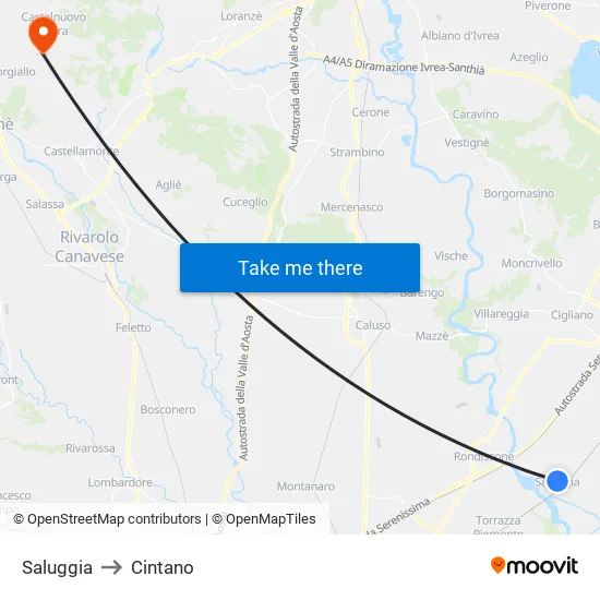 Saluggia to Cintano map