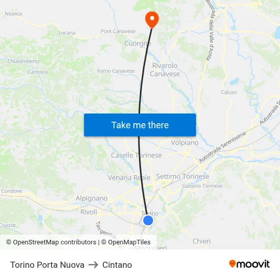 Turin Porta Nuova to Cintano map