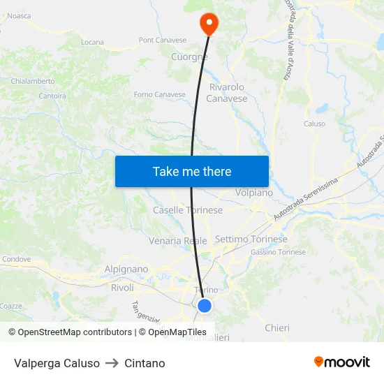 Valperga Caluso to Cintano map