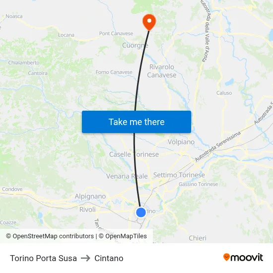 Turin Porta Susa to Cintano map
