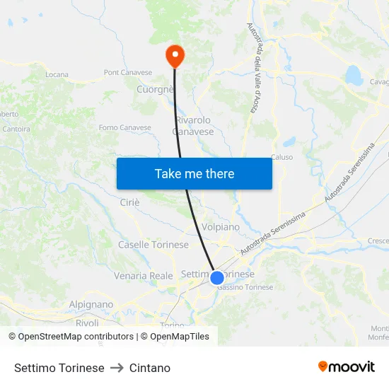 Settimo Torinese to Cintano map