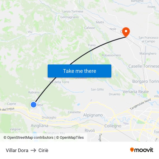Villar Dora to Ciriè map