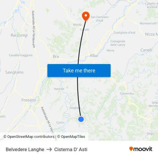 Belvedere Langhe to Cisterna d'Asti map