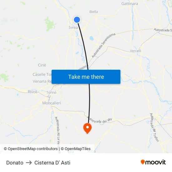 Donato to Cisterna d'Asti map