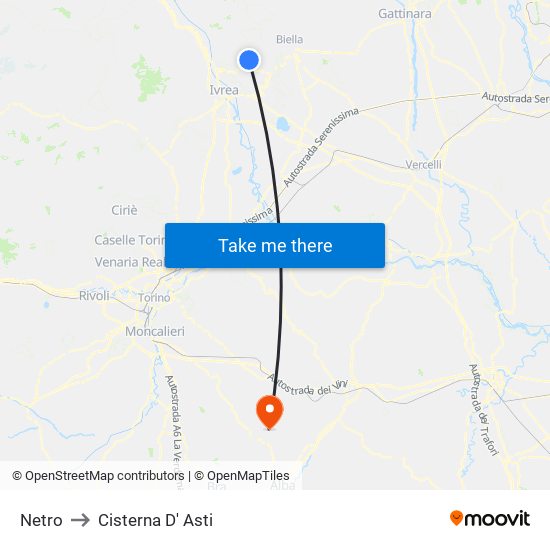 Netro to Cisterna D' Asti map