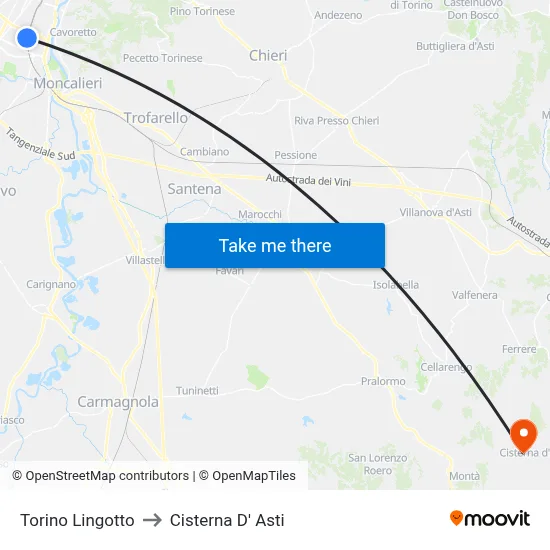 Turin Lingotto to Cisterna d'Asti map