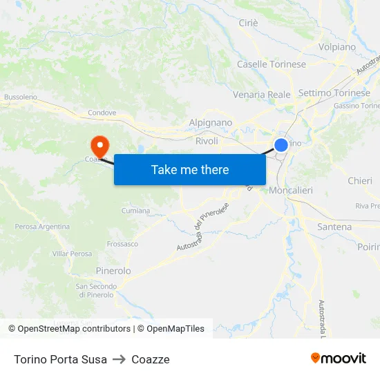 Turin Porta Susa to Coazze map