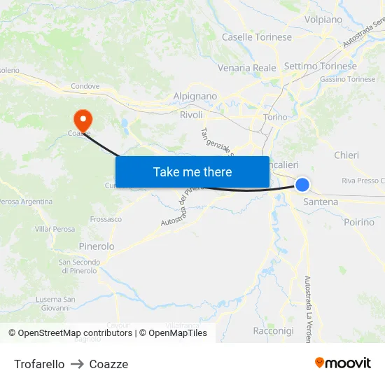 Trofarello to Coazze map
