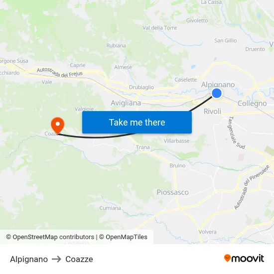 Alpignano to Coazze map