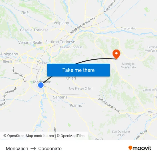 Moncalieri to Cocconato map