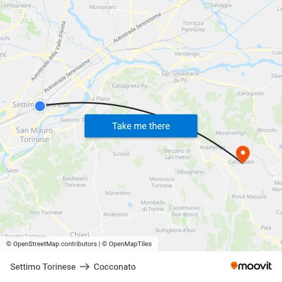 Settimo Torinese to Cocconato map