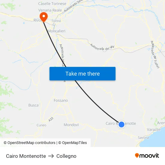 Cairo Montenotte to Collegno map