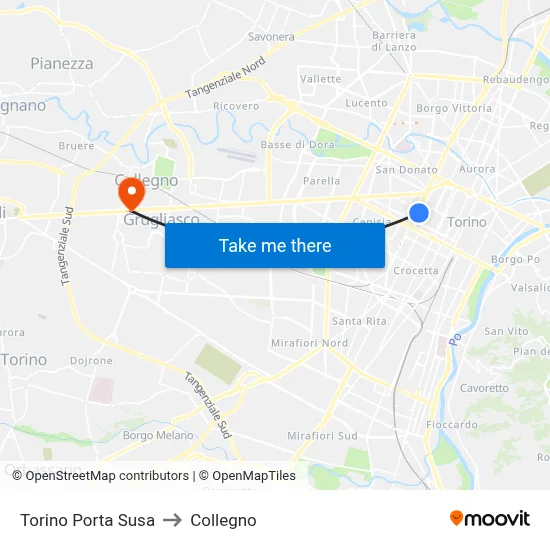 Turin Porta Susa to Collegno map