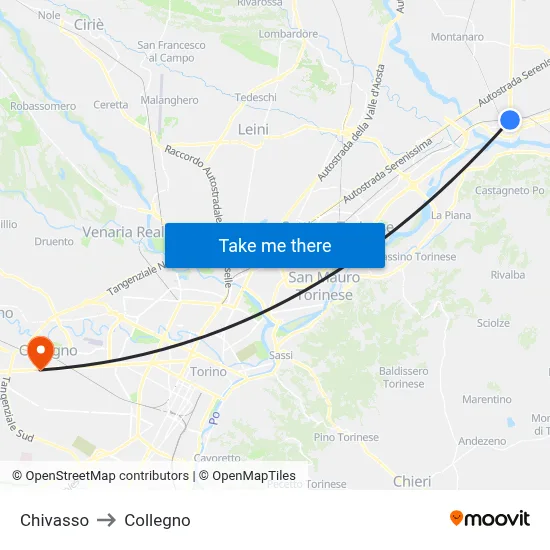 Chivasso to Collegno map