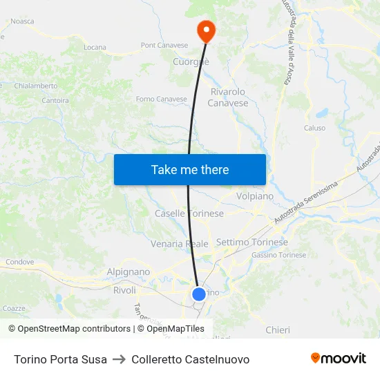 Turin Porta Susa to Colleretto Castelnuovo map