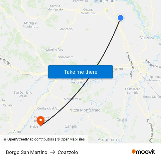 Borgo San Martino to Coazzolo map