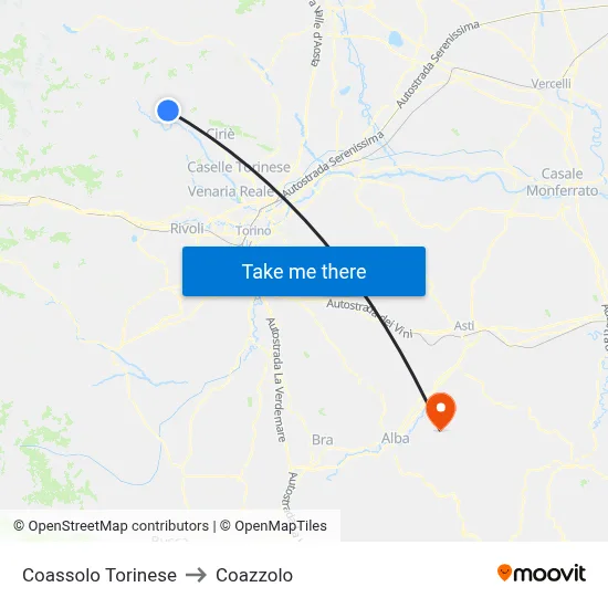 Coassolo Torinese to Coazzolo map