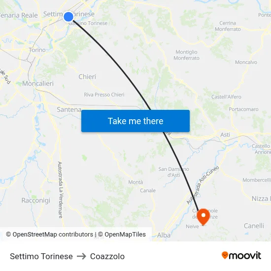 Settimo Torinese to Coazzolo map