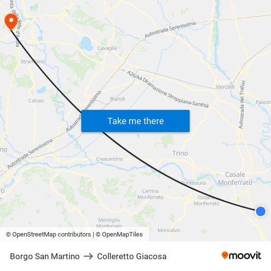 Borgo San Martino to Colleretto Giacosa map