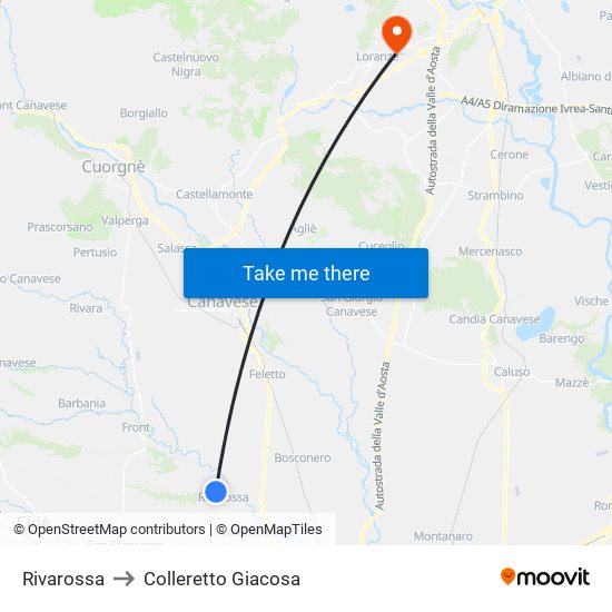 Rivarossa to Colleretto Giacosa map