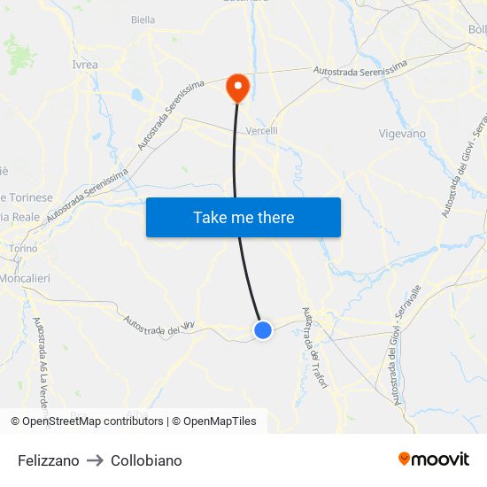 Felizzano to Collobiano map