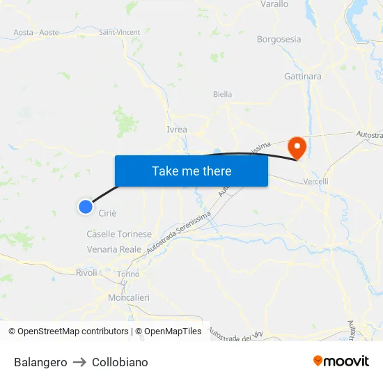 Balangero to Collobiano map