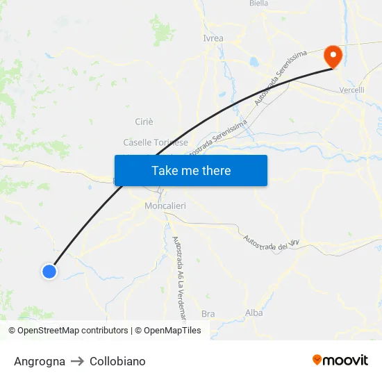 Angrogna to Collobiano map