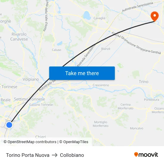 Turin Porta Nuova to Collobiano map