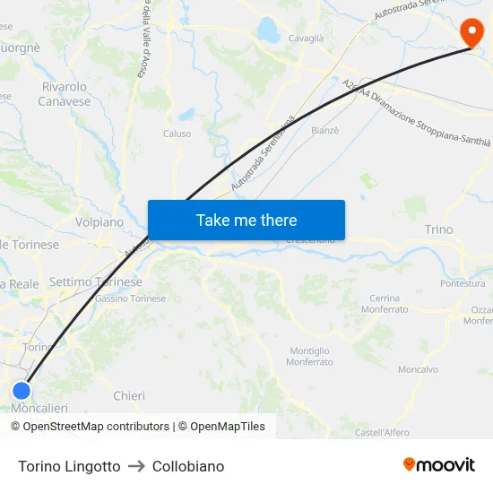 Turin Lingotto to Collobiano map