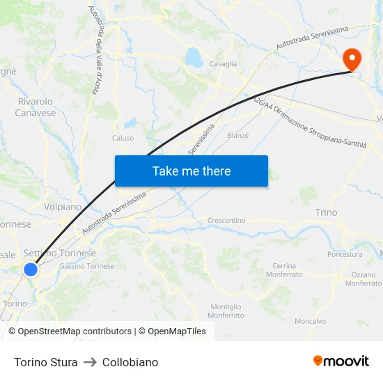 Turin Stura to Collobiano map
