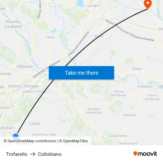 Trofarello to Collobiano map