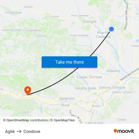 Agliè to Condove map