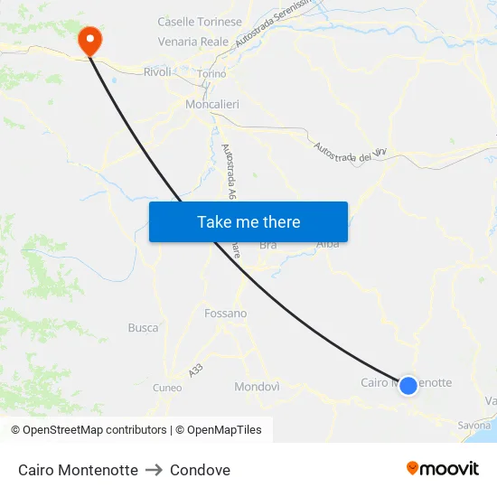 Cairo Montenotte to Condove map