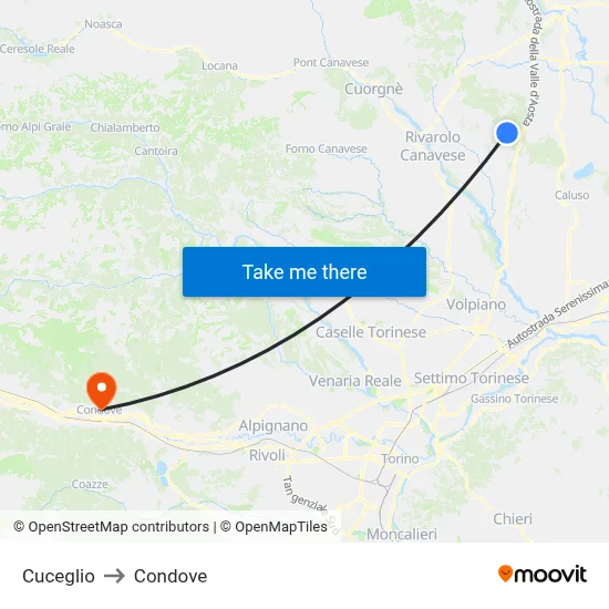 Cuceglio to Condove map