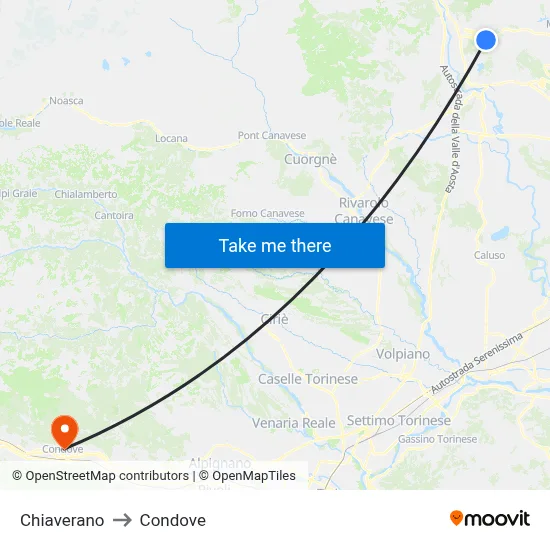 Chiaverano to Condove map