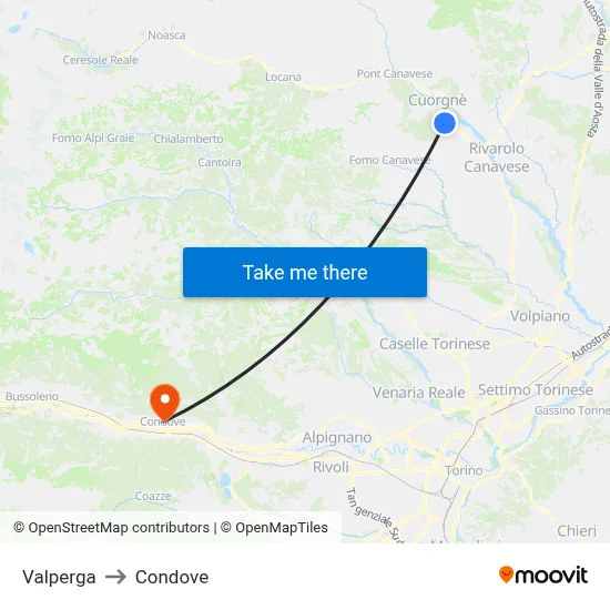 Valperga to Condove map