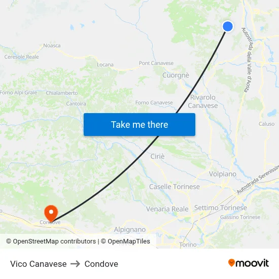 Vico Canavese to Condove map