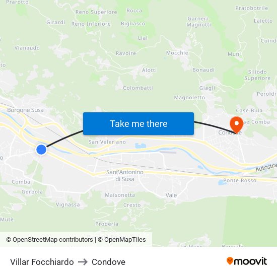 Villar Focchiardo to Condove map